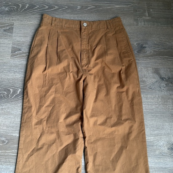 FRAME Pleated cotton-twill wide-leg pants Camel 27 - Picture 5 of 13